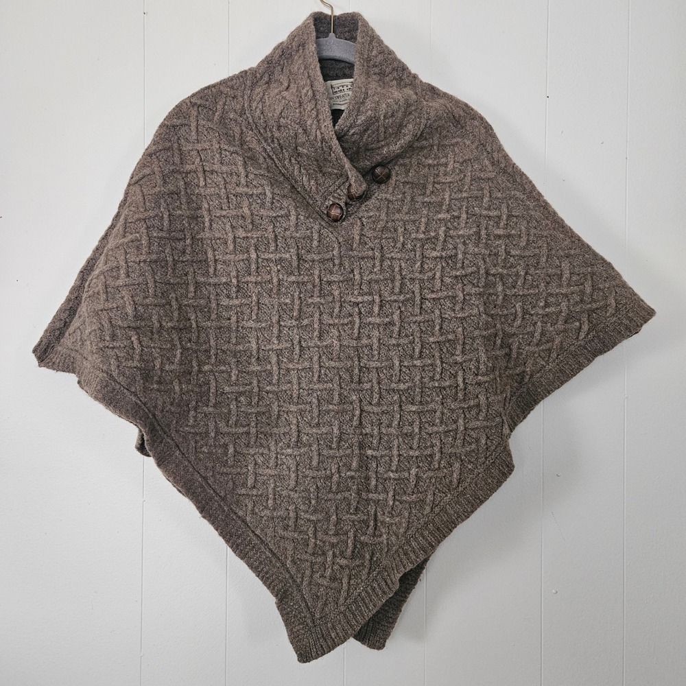 Aran Sweater Market Cape Poncho Womens‎ M/L Brown Merino Wool Cable Knit Irish